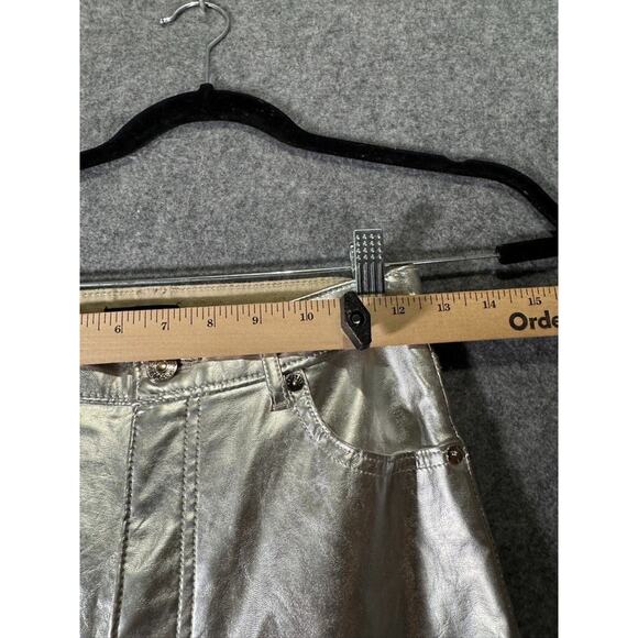 Express Pants Women 0 Metallic Silver Super High Rise Straight Cut Off - Picture 3 of 9